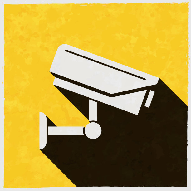 闭路电视——安全摄像头。图标与长阴影的纹理黄色背景图片下载