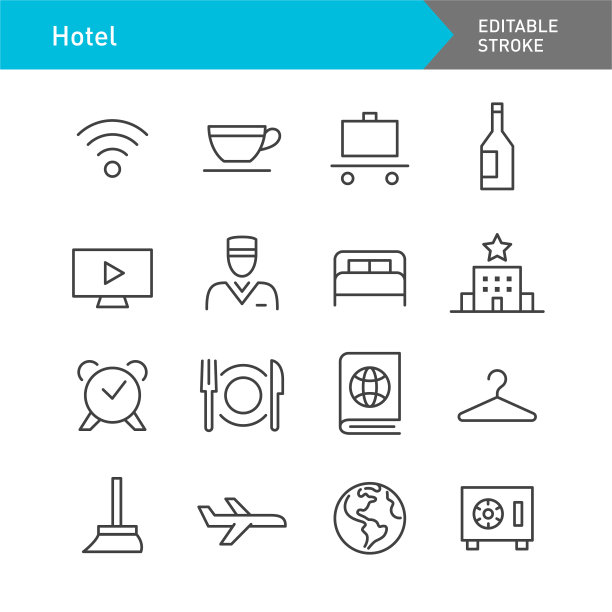 酒店图标-线系列-可编辑的笔触图片下载