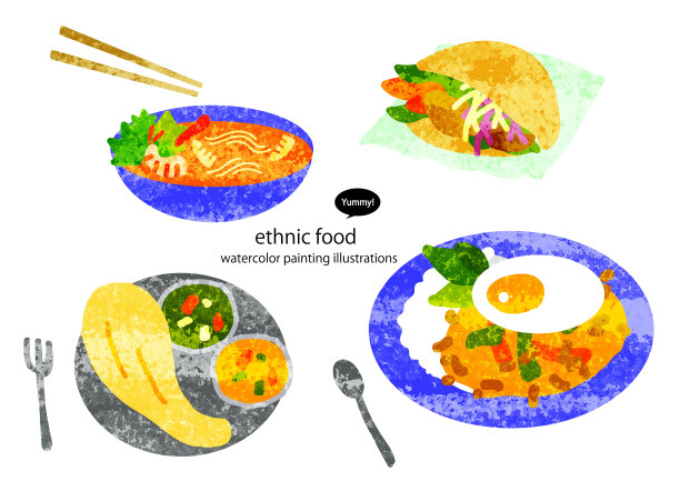 民族美食插画、水彩画图片下载