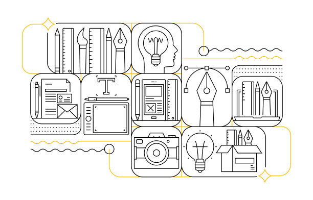 设计和创意线图标集和横幅设计图片下载