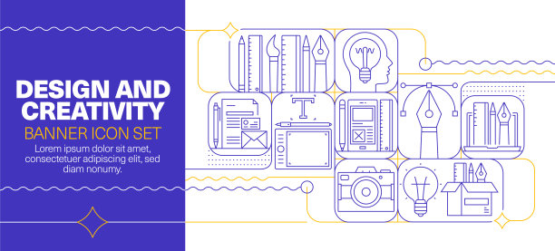 设计和创意线图标集和横幅设计图片下载
