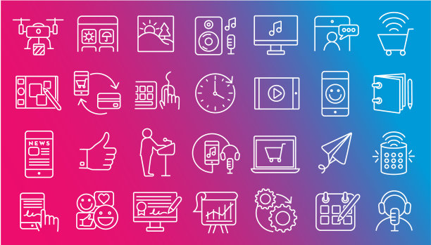 一套数字图标平面简单的轮廓线艺术设计图标大型集图片下载