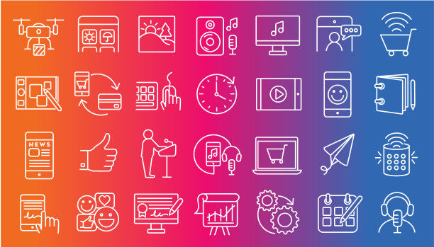 一套数字图标平面简单的轮廓线艺术设计图标大型集图片下载