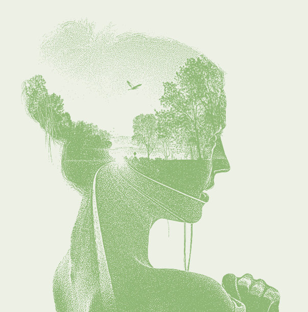 美女和乡村路的多重曝光图片下载