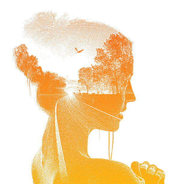 美女和乡村路的多重曝光图片下载