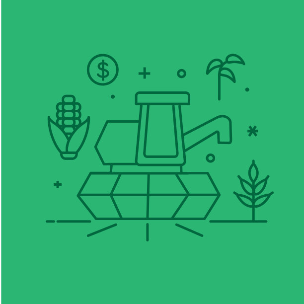 现代农场和农业图标概念结合收割机与经济作物彩色细线风格-可编辑的stroke图片下载