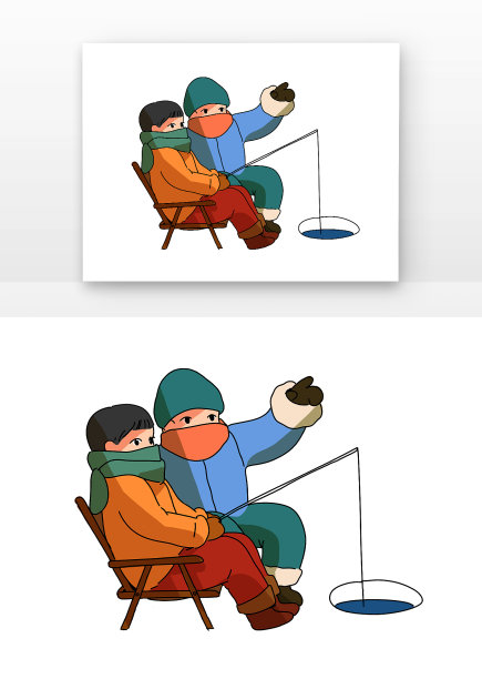 冬天朋友在湖面钓鱼图片下载