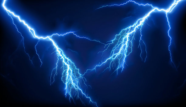 黑色背景上的蓝色闪电图片下载