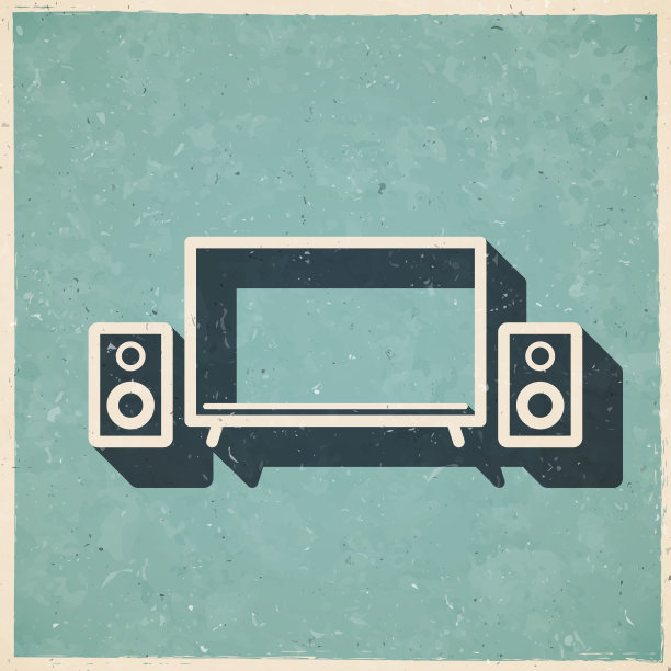 家庭影院。图标复古复古风格-旧纹理纸图片下载