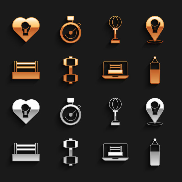 设置哑铃拳击手套拳击袋环图片下载