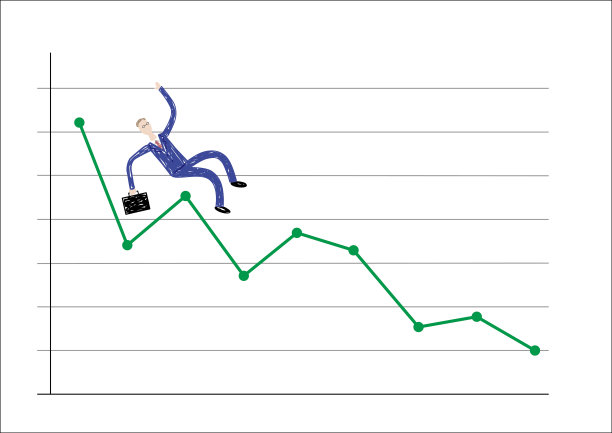 商人从折线图上滑下来图片下载