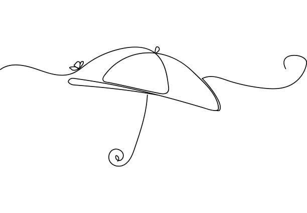 一笔画雨伞与蝴蝶，时尚季节单品线性矢量素材，适用banner、logo及网站图片下载