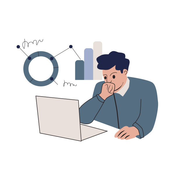 商人使用笔记本电脑在他的办公桌上用图表工作。图片下载