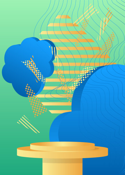 绿松石，金色和蓝色舞台展示。矢量模型产品显示演示。最小几何圆柱体基座基座。图片下载