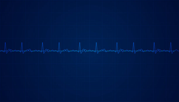 心脏跳动脉搏心电图节奏在蓝色的背景图片下载