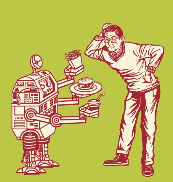 机器人给男人提供快餐图片下载