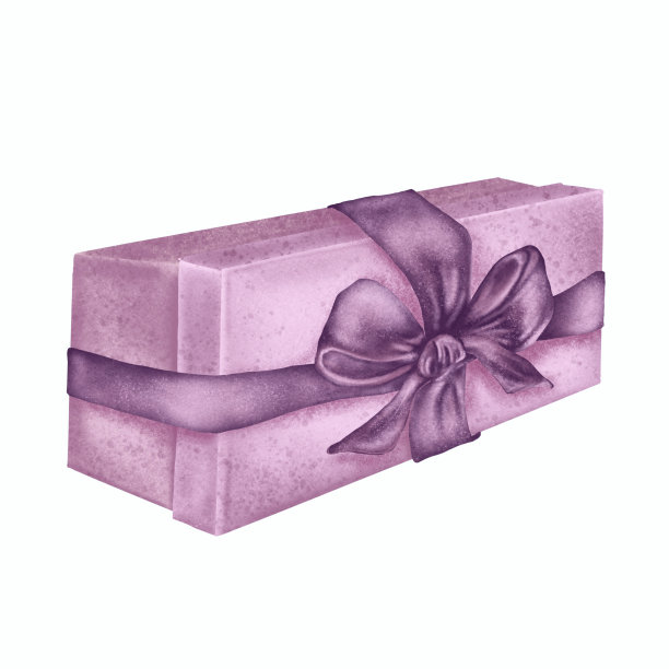 紫色礼盒与缎面弓数字插图水彩风格孤立的白色。礼物，包裹丝带手绘。设计元素的生日邀请，节日贺卡，圣诞印刷图片下载