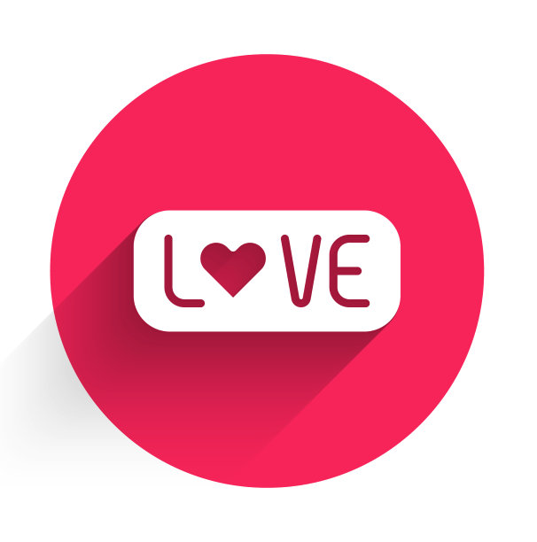 白色的爱文字图标与长长的阴影隔离图片下载