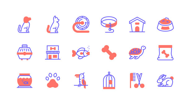 行图标的概念。宠物，狗，猫，宠物食品，水族馆图标。图片下载