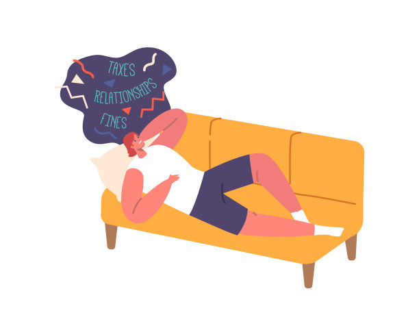 沉思的女人躺在沙发上，沉思她的烦恼，陷入沉思。焦虑的女性角色寻求解决方案图片下载