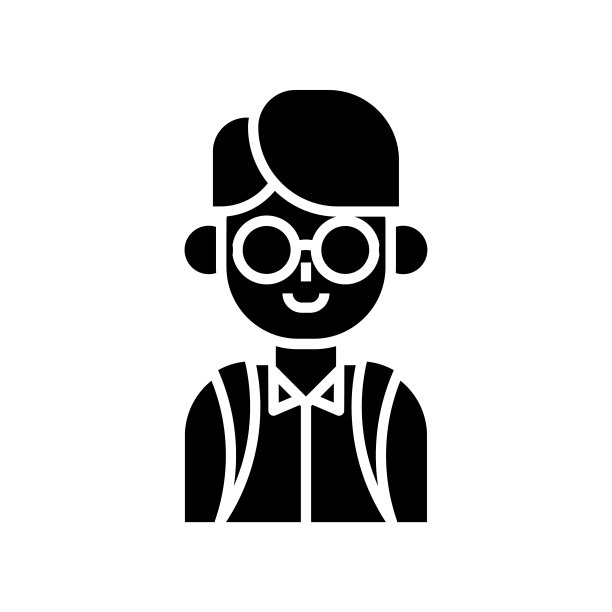 男孩学生头像字形图标-回到学校图标矢量插图。图片下载