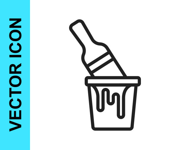 带刷子的油漆桶矢量图标图片下载