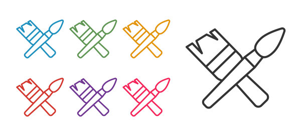 设置线油漆刷图标隔离在白色背景。设置图标彩色。向量图片下载