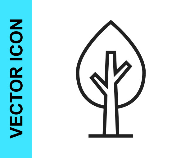 黑线树图标孤立在白色背景。森林的象征。向量图片下载