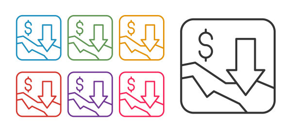 财务增长下降图标孤立在白色背景上。增加收入。设置图标彩色。向量图片下载
