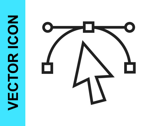 黑线贝塞尔曲线图标孤立在白色背景。钢笔工具图标。向量图片下载