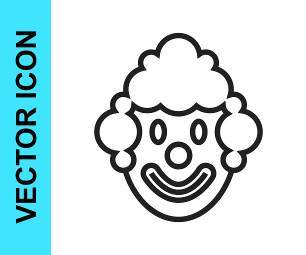 黑线小丑头图标孤立在白色背景。向量图片下载