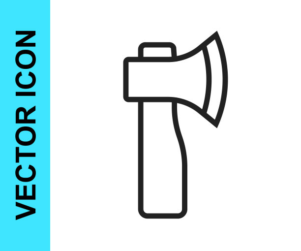 黑线木斧图标孤立在白色背景。伐木工人斧头。向量图片下载