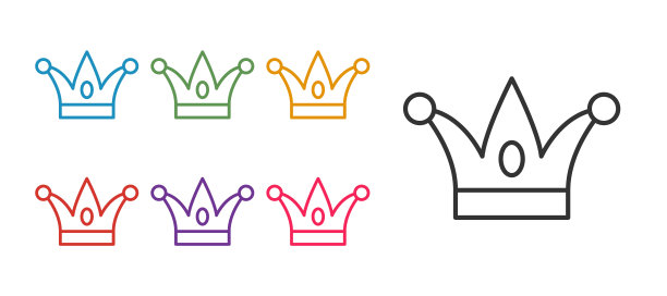 设置线小丑帽与钟隔离在白色背景。小丑图标。游乐园滑稽人标志。设置图标彩色。向量图片下载