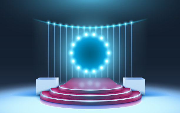 红地毯领奖台房，展示舞台场景，工作室展示。向量图片下载