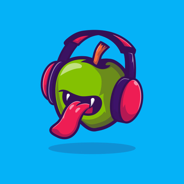 苹果吉祥物矢量插图设计与耳机图片下载