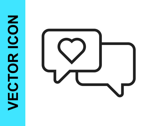 黑线心脏在语音气泡图标隔离在白色背景。情人节快乐。向量图片下载