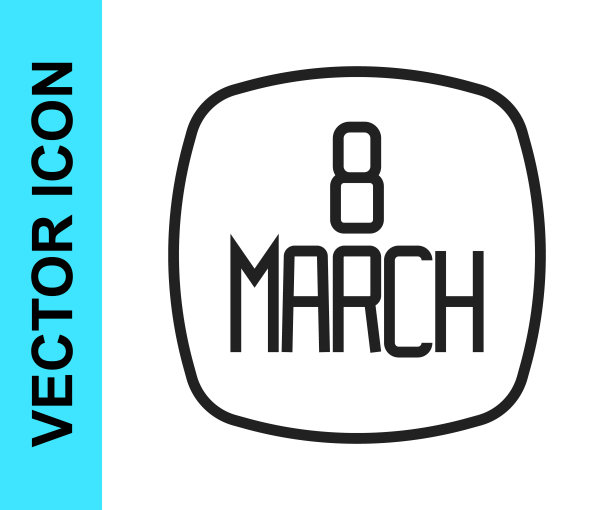 黑线8三月图标孤立在白色背景。妇女节快乐。向量图片下载