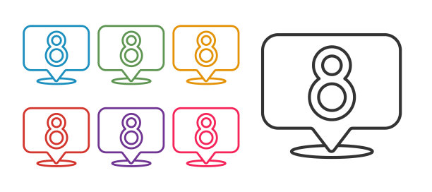 设置行8三月图标隔离在白色背景。妇女节快乐。设置图标彩色。向量图片下载