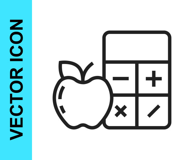 黑线卡路里计算器图标孤立孤立在白色背景上。卡路里计数。饮食。减肥。部分控制。健康饮食。膳食营养。向量图片下载