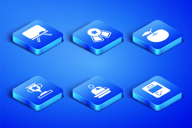 设置试卷与错误的答案，黑板，给出讲座，奖杯，奖章星和苹果图标。向量图片下载