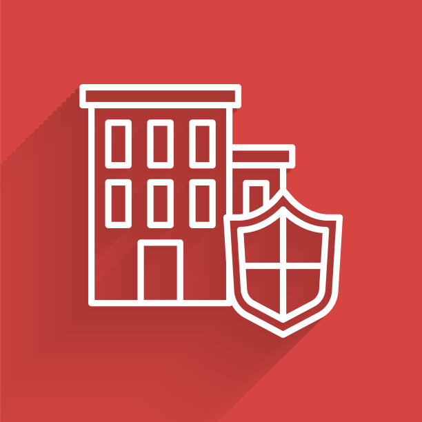 白线房子与盾牌图标隔离与长阴影。保险的概念。安全、安全、保护、保护的理念。向量图片下载