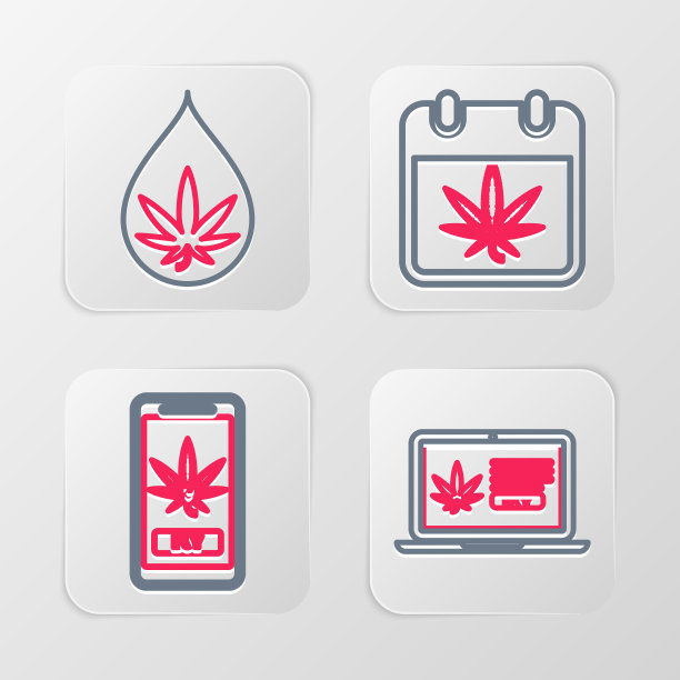 在线购买大麻，日历和大麻或大麻叶油图标。向量图片下载