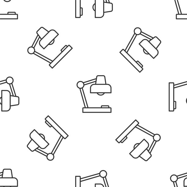 灰线台灯图标孤立的无缝图案在白色的背景。台灯。向量图片下载