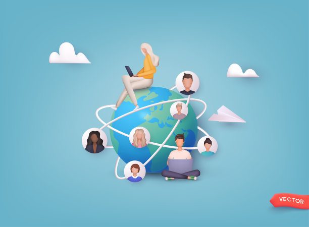 将世界各地的人们联系在一起。利用互联网进行合作和团队合作。3D网络矢量插图。图片下载