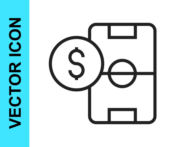 黑线足球足球投注的钱图标孤立的白色背景。足球博彩公司。在线足球博彩赚钱。向量图片下载