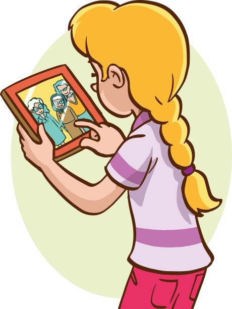 矢量插图的女孩看家庭照片图片下载