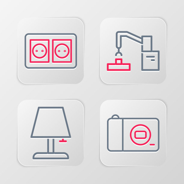 集相机、台灯、机械手、机械手工厂、插座图标。向量图片下载