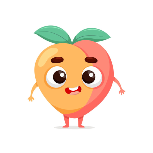 有趣的卡通桃子。卡哇伊水果角色。矢量食品插图孤立在白色背景上图片下载