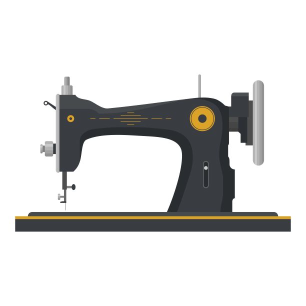 复古缝纫机孤立在白色背景。用于缝制织物和制作服装的机械装置。老式缝纫机的标志。裁缝的旧设备。矢量图图片下载