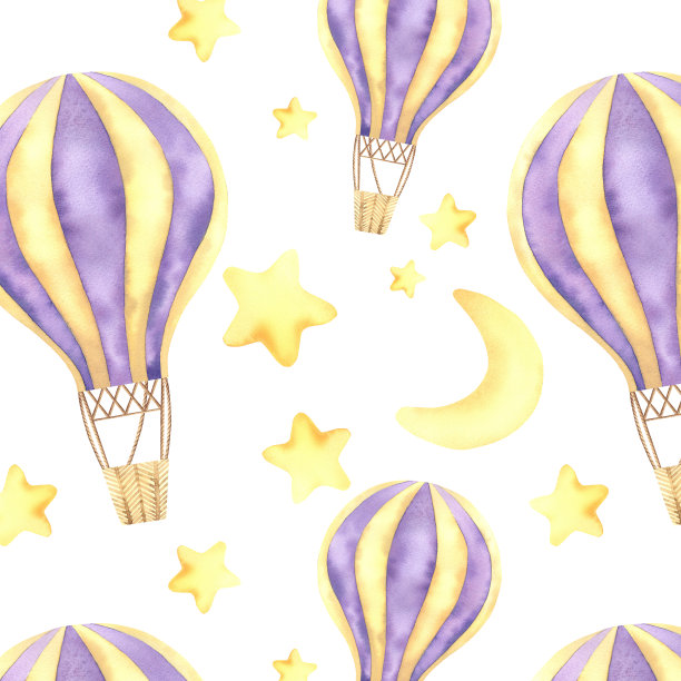 这个无缝图案由气球、月亮和星星组成。水彩插图在一个孤立的背景。的生日。童年的梦想。图片下载